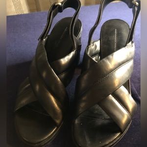 ALEXANDER WANG BLACK SANDALS CRISSCROSS PADDED STRAPS, BLOCK HEEL